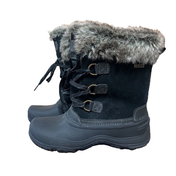Khombu Slope Winter Boots Women's Ladies Size 11 Waterproof Suede Faux Fur Black - Picture 2 of 11